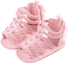 Baby Girls Ankle Gl𝐚diator 𝗣ink Sandals Flat Foam Soft Open Toe Summer Wide Shoes Kids Slip On Dress Shoes