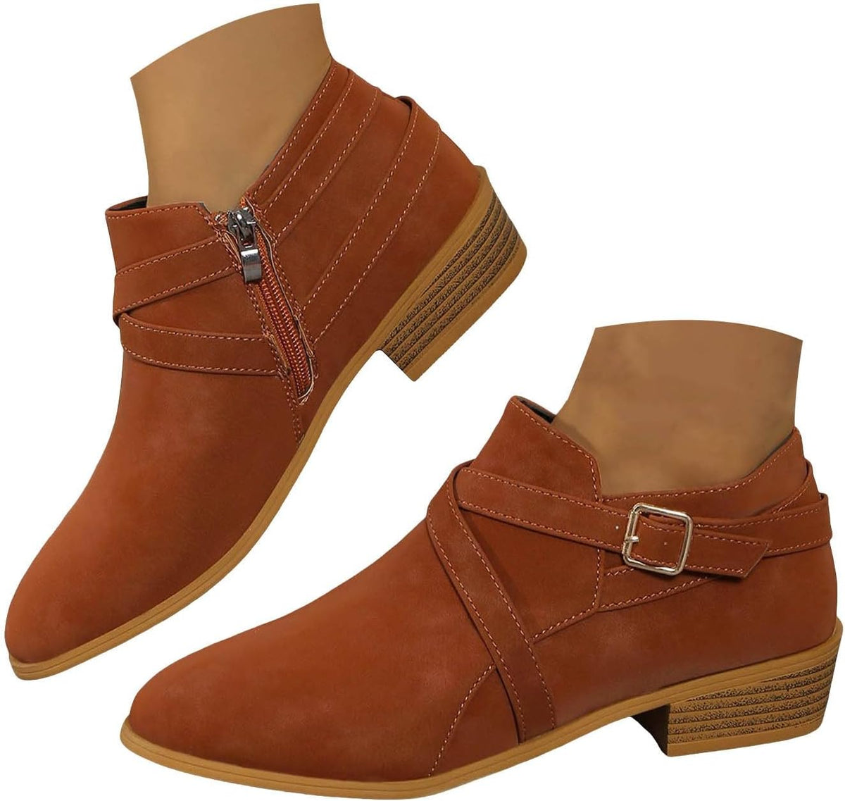 Women's Chunky Low Heel Ankle Boots Classic Pointed Toe Side Zipper Retro Booties Fall Winter Comfortable Slip on Short Boots Dressy Wide Width Booties for Women Ladies Walking Shoes