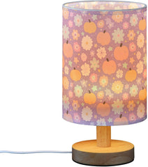 Cute Pumpkins Flowers Stars Bedside Table Lamp Small Desk Lamps Linen Fabric Shade Decorative Nightstand Lamp LED with USB Port Wood Base for Bedroom Living Room