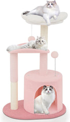 Athena Collection Cat Tree, 33" Cat Tower with Cat Scratcher Fluffy Flower and Hideaway Condo for Scratching and Play, Easy Assembly and Fun Entertainment for Your Feline Friend, Pink