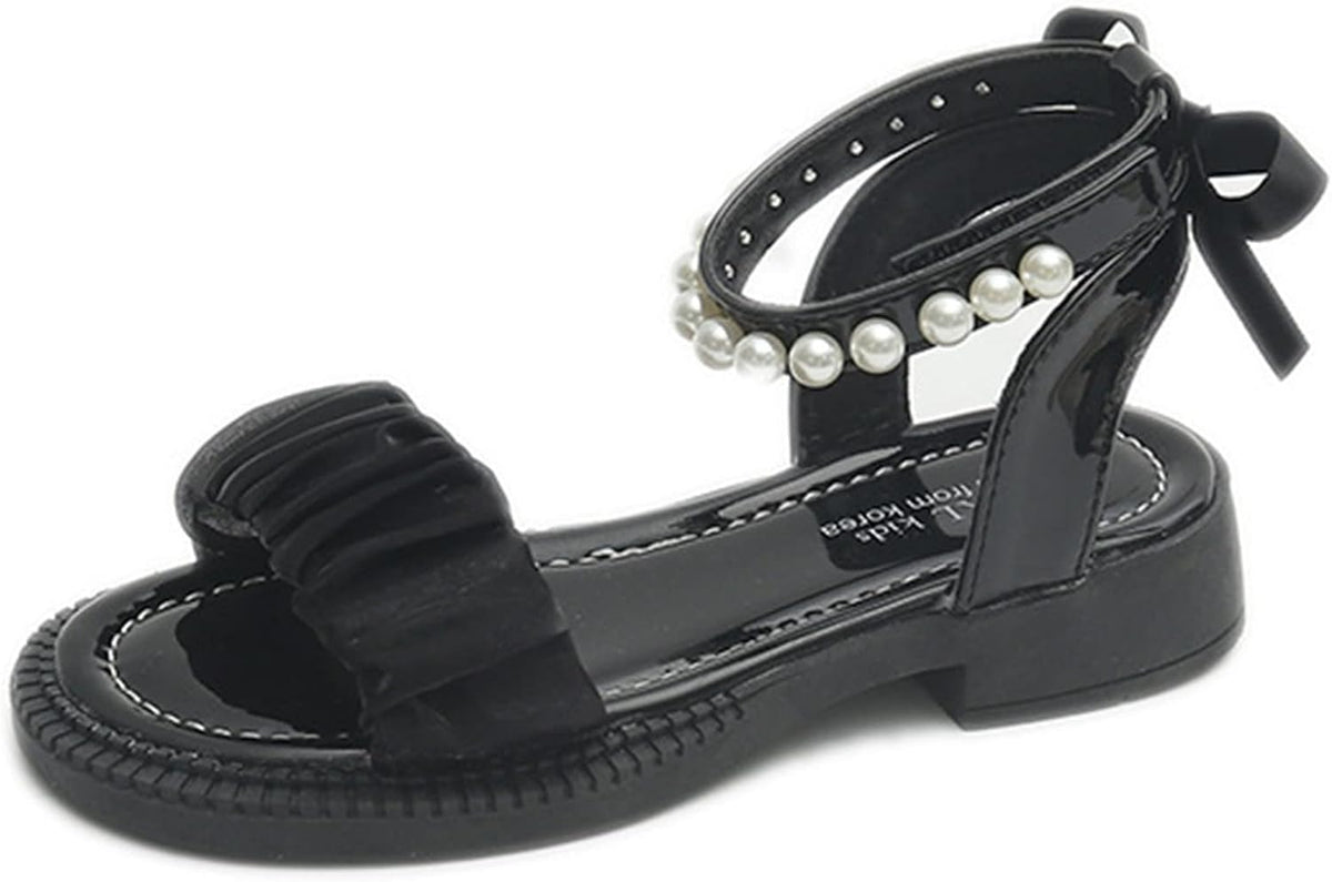 Toddler Girl Dress Shoes Elegant Soft Bottom Sandals for Girl Summer Children Sandals Fashion Princess Lace Sandals (Black, 9.5 Toddler)