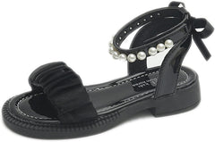 Toddler Girl Dress Shoes Elegant Soft Bottom Sandals for Girl Summer Children Sandals Fashion Princess Lace Sandals (Black, 9.5 Toddler)