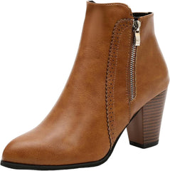 Chelsea Boots Women Square Heels Side Zipper Pointed Toe Solid Color Retro Ankle Booties Faux Leather Casual Boots