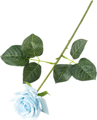 Artificial Fake Flowers, Artificial Plant, with Green Leaves Realistic Looking Multiple Layers Petals Real Touch Rose Branch Stem Simulation Flower Decoration Home Decor Light Blue