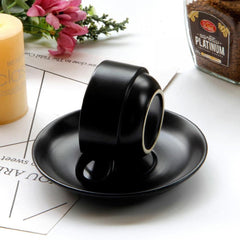 Sizikato Classic Matte Black Porcelain Cup & Saucer Set, 6oz Tea Cup Coffee Mug