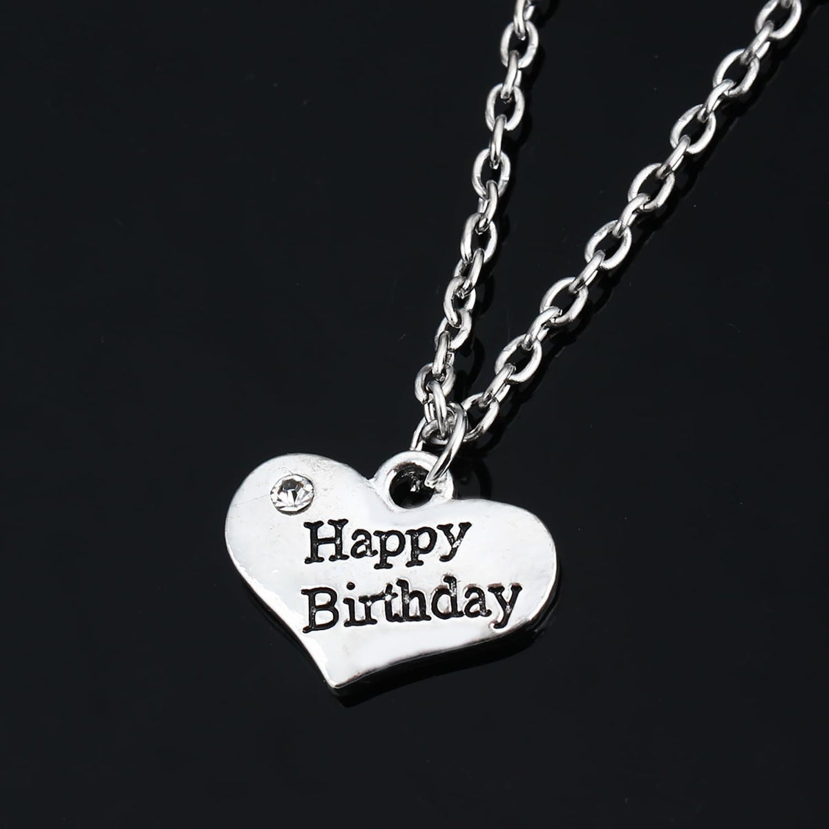 Birthday Necklace Happy Birthday Gifts for Women Men Silver Heart Pendant Necklace Gifts