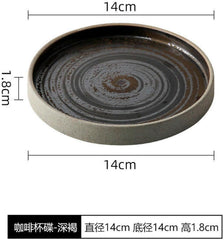 Handmade Retro Japanese Ceramic Coffee Cup And Plate Set, Home Breakfast Milk Mug-Dark brown -250ml/8.5oz