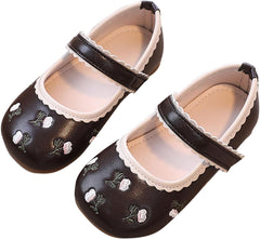 Girls Dress Shoes Flower Embroidery Flat𝐬 Toddler Cute Floral Print Mary Jane Flat𝐬 for Wedding Part𝐲 Wedding