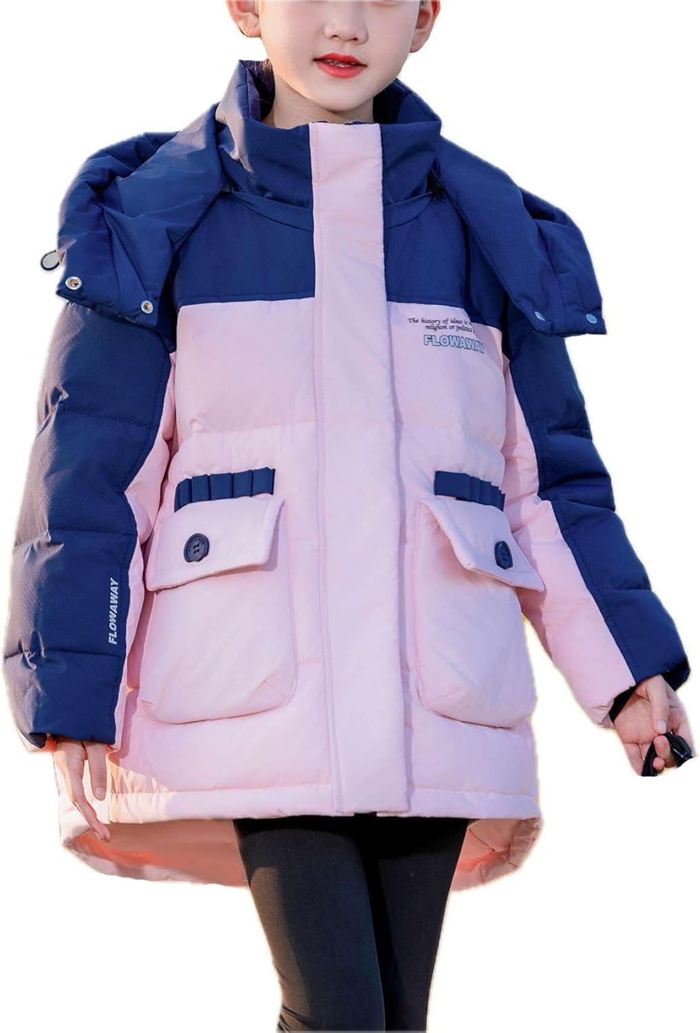 Girls Down Winter Coat Kids Hooded Padded Jackets Outdoor Insulated Puffer Outerwear