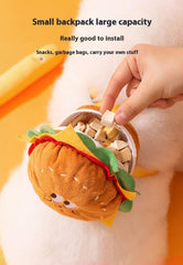 Cute Hamburger Pet Harness with Storage Pocket, Adjustable Dog Cat Chest Strap, 4 Sizes, Super Soft Felt Material (French Fries Set, M)