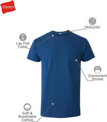 Hanes Pocket T-Shirt Pack, 6-Pack, Cool & Breathable Cotton Tees, Stay-Tucked Undershirts for Men