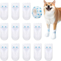 12 Pieces disposablee Dog Boots & Paw Protectors - Waterproof Dog Booties | Non-Woven Dog Boots Paw Protectors | Dog Paw Socks Protector with Adhesive Bandage for Small Medium Dogs