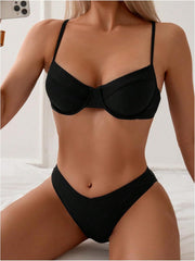 SweatyRocks Women's 2 Piece Bikini Set Spaghetti Strap High Cut Push Up Underwire Swimsuit