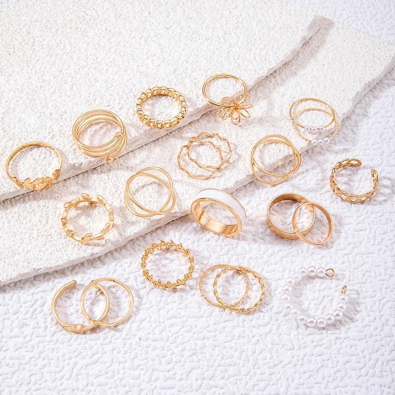 Imitation Pearl Geometric Ring Collection, Modern Layered Design, Luxury Hand Adornment