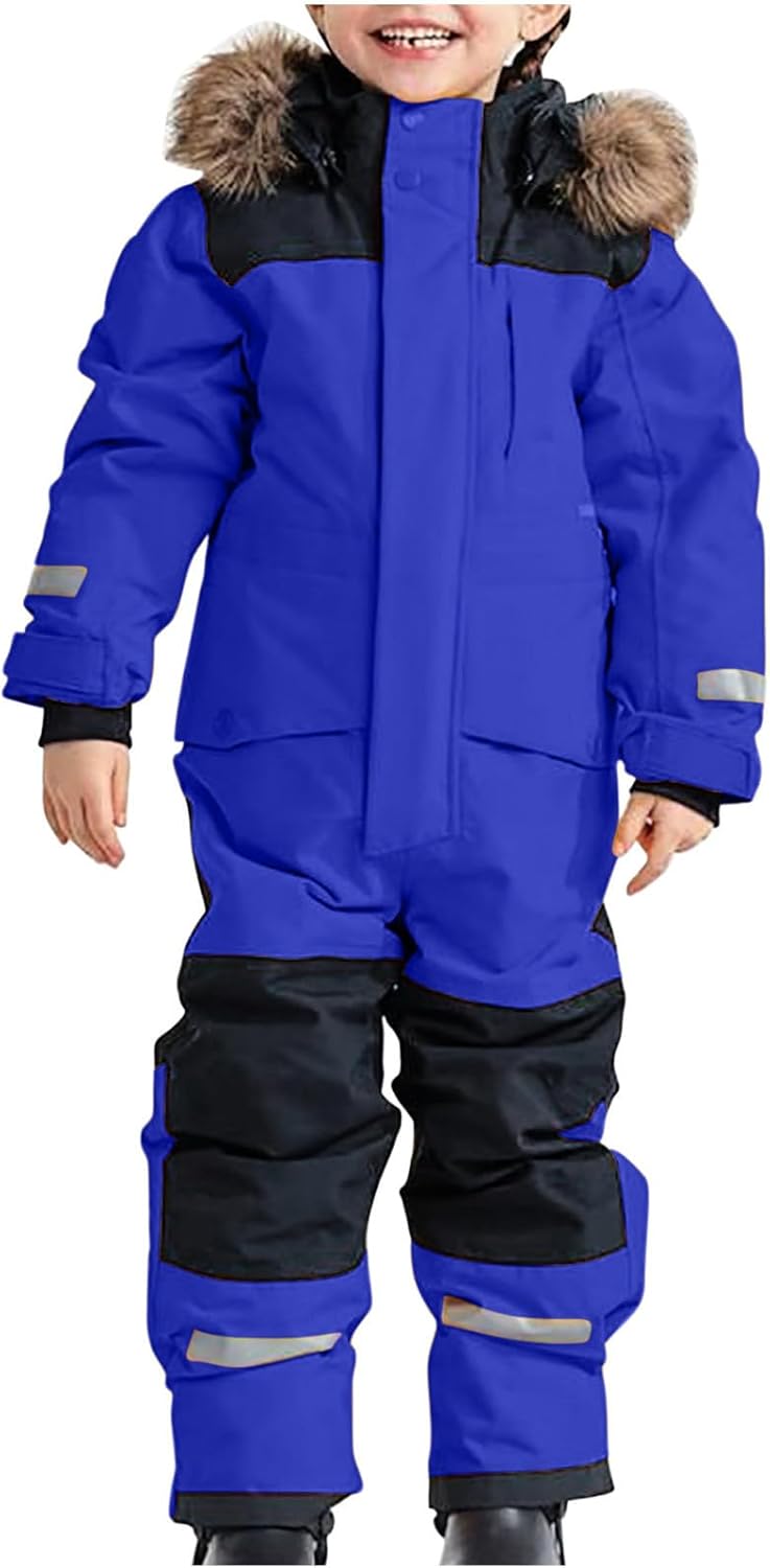 Children Boy Girl Padded Jacket Overalls Hoodies Outerwear for Kid Thick Warm Fuzzy Hooded Padded Jacket