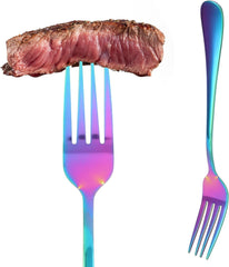 Dioche Dinner Fork Flatware Dinner Fork Stainless Steel Style Tableware Flatware Fork Suitable for Restaurant Kitchen Home (Rainbow)