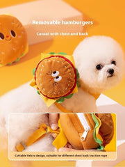 Cute Hamburger Pet Harness with Storage Pocket, Adjustable Dog Cat Chest Strap, 4 Sizes, Super Soft Felt Material (French Fries Set, M)