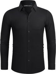 Alimens & Gentle Stretch Mens Dress Shirts Slim Fit Long Sleeve Casual Skinny Muscle Fit Wrinkle Free Button Down Shirt