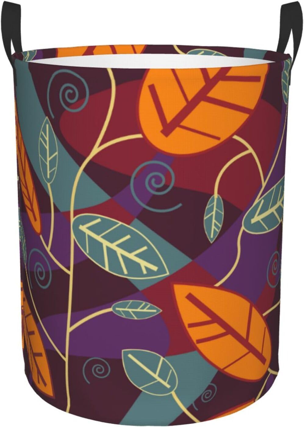 Boho Leaves Flowers Laundry Hamper Circular Laundry Basket Bin Dirty Clothes Bag Storage Basket Small