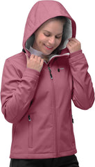 33,000ft Women's Softshell Jacket, Fleece Lined Warm Jacket Light Hooded Windproof Coat for Outdoor Hiking