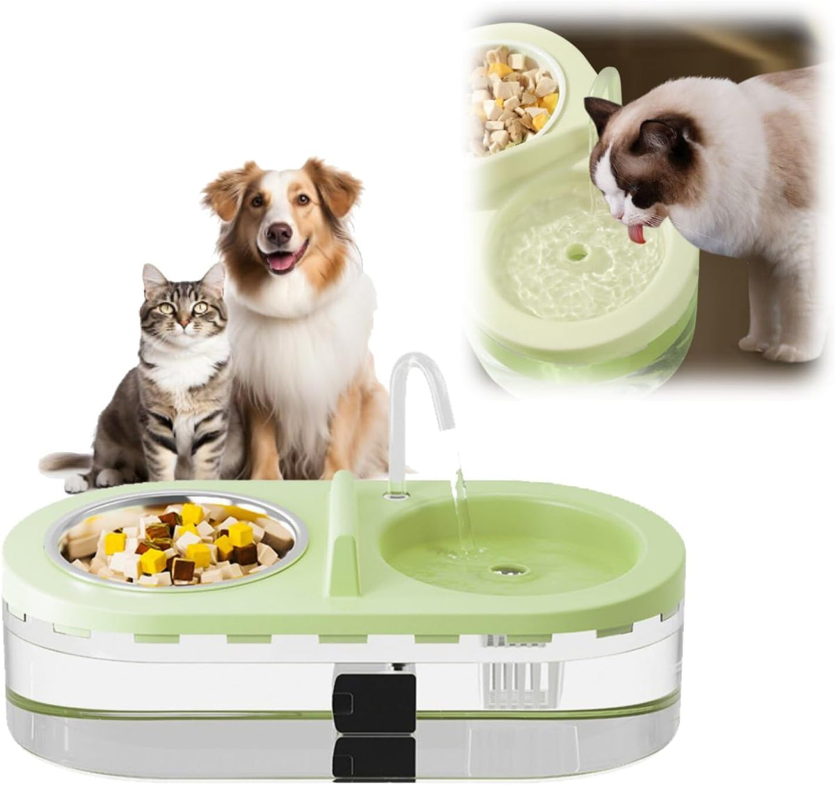 Cat Fountain Water Bowl Stainless Steel, 2 in 1 Automatic cat Feeder for Pets Dogs, Puppies, Kittens (Pink, S)