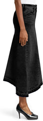 Fisoew Womens Denim Maxi Skirt Casual High Waist A-Line Frayed Irregular Hem Long Jean Skirt