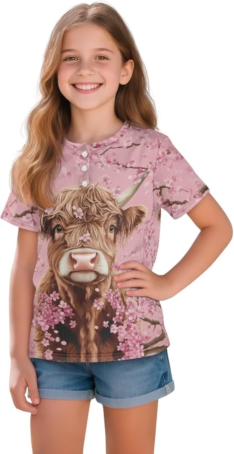 DISNIMO Girls' Ribbed Henley Tshirts Short Sleeve Summer Clothes Button Down Tee Shirts