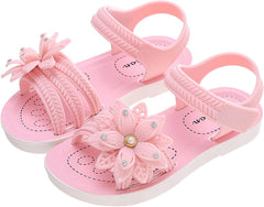 𝗣ink Flower Princess Sandals For Girls Open Toe Wide Dress Shoes With Strap Girls Kids Summer Casual Beach Pool Loafers