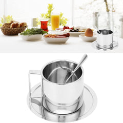 Coffee Mug, Stainless Steel Double Layer Insulation Coffee Cup Milk Mug with Spoon Saucer for Household (180ML Milan Coffee Cup)