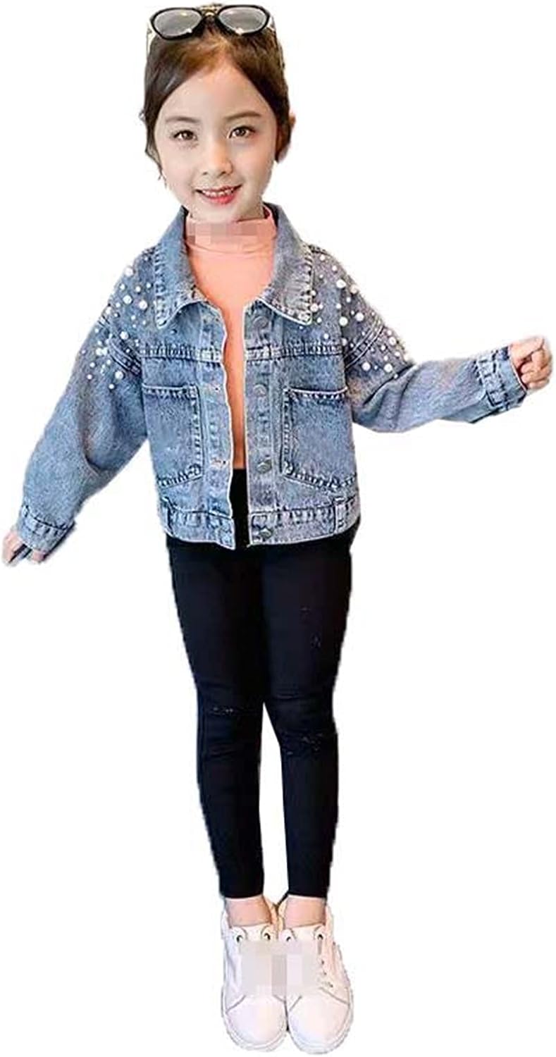 Yiqinyuan Kids Denim Jackets Spring Autumn Baby Jacket Girl Trench Jean Coat Button Pearls Children Outerwear Windbreaker
