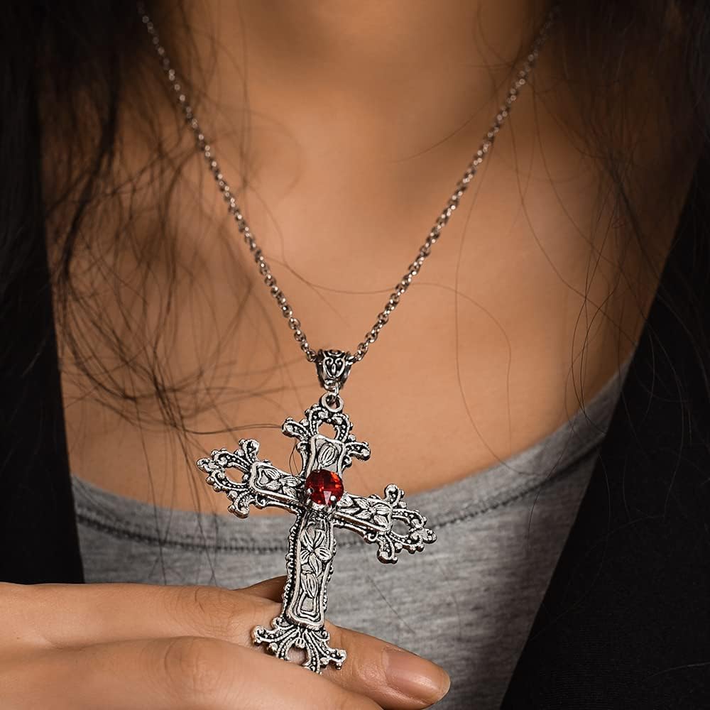 1pcs Punk Large Cross Pendant Necklaces for Women Men Charm Goth Chain Choker Fashion Jewelry Couples Necklace Gift,50cm Long