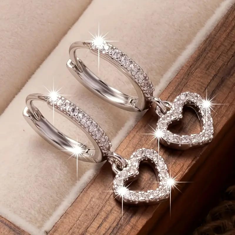 Golden Plated Copper Hoop Earrings - Heart Drop Pendant Earrings For Women