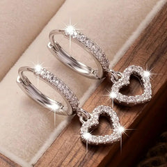 Golden Plated Copper Hoop Earrings - Heart Drop Pendant Earrings For Women