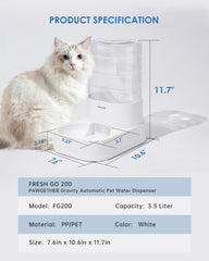 PAWGETHER® Gravity Cat Feeder, Self-Dispensing Dog Food Dispenser, Pet Food Station 1 Gallon/3.5L Capacity Automatic Pet Feeder Cat & Dog Food Bowl, Easy to Fill