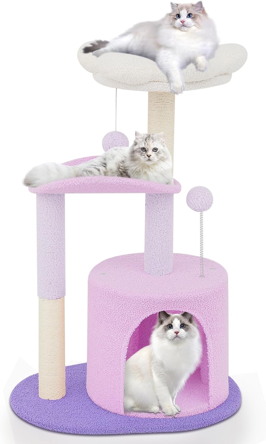 Athena Collection Cat Tree, 33" Cat Tower with Cat Scratcher Fluffy Flower and Hideaway Condo for Scratching and Play, Easy Assembly and Fun Entertainment for Your Feline Friend, Pink
