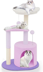 Athena Collection Cat Tree, 33" Cat Tower with Cat Scratcher Fluffy Flower and Hideaway Condo for Scratching and Play, Easy Assembly and Fun Entertainment for Your Feline Friend, Pink