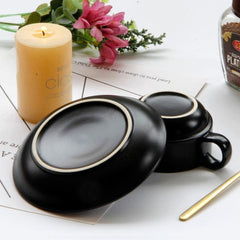Sizikato Classic Matte Black Porcelain Cup & Saucer Set, 6oz Tea Cup Coffee Mug