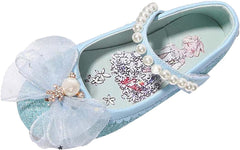 Shoes Girls Children's Leather Shoes Female Spring and Autumn Shoes Glitter Blue Flat Girls Size Shoes