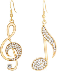 1 Pair Gold Diamond Music Note Earrings, Stylish Drop Earrings for Women, Elegant Gold Tone Jewelry with Crystals, Trendy Musical Note Design, Unique Accessory for Concerts and Parties (Gold)
