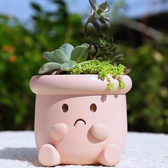 Cute Face Planter Pot, Small Resin Head Planters for Indoor Plants, Funny Smiling Face Flower Pot Succulent Planter with Drainage Hole, Gift IdeaI for Birthday Christmas (Green)