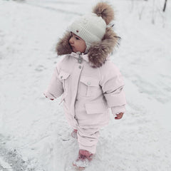 Girls Snowsuit Hooded Down Coat Jacket and Snow Pants Zipper Casual Coat Thick Warm Winter Outerwear Clothes Coats