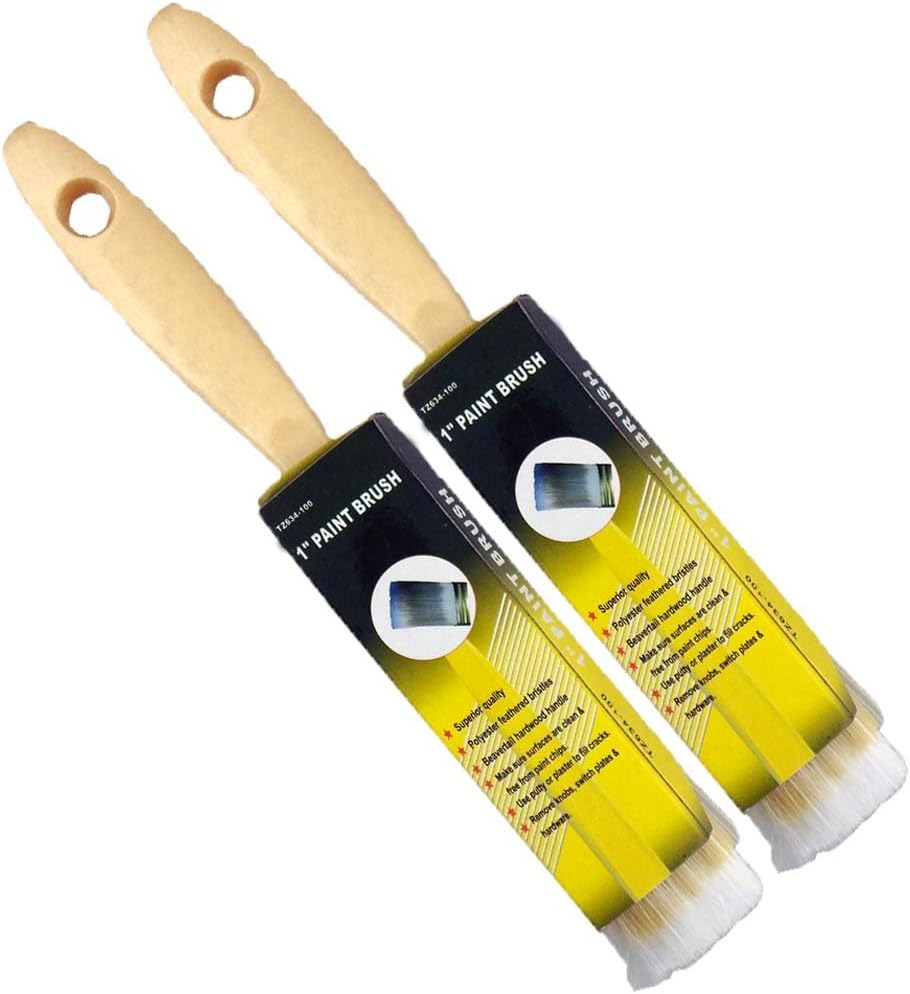 BRISTLE INDUSTRIAL BRUSHES 1" (2.5 cm) Wide Feathered Polyester Bristle Paintbrush | Pack of 2 | Solid Wood Handle | Ideal for House Painting, Varnish & Lacquer