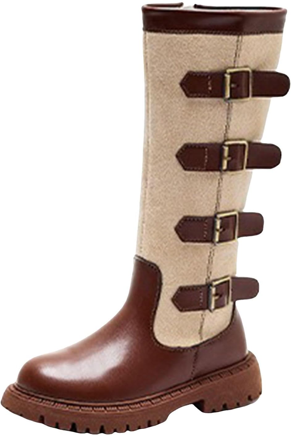 IWIHMIV Kids Riding Boots Girls Tall Boots Girl's Leather Side Zipper Knee High Riding Boots Snow Boots Warm Winter Boots