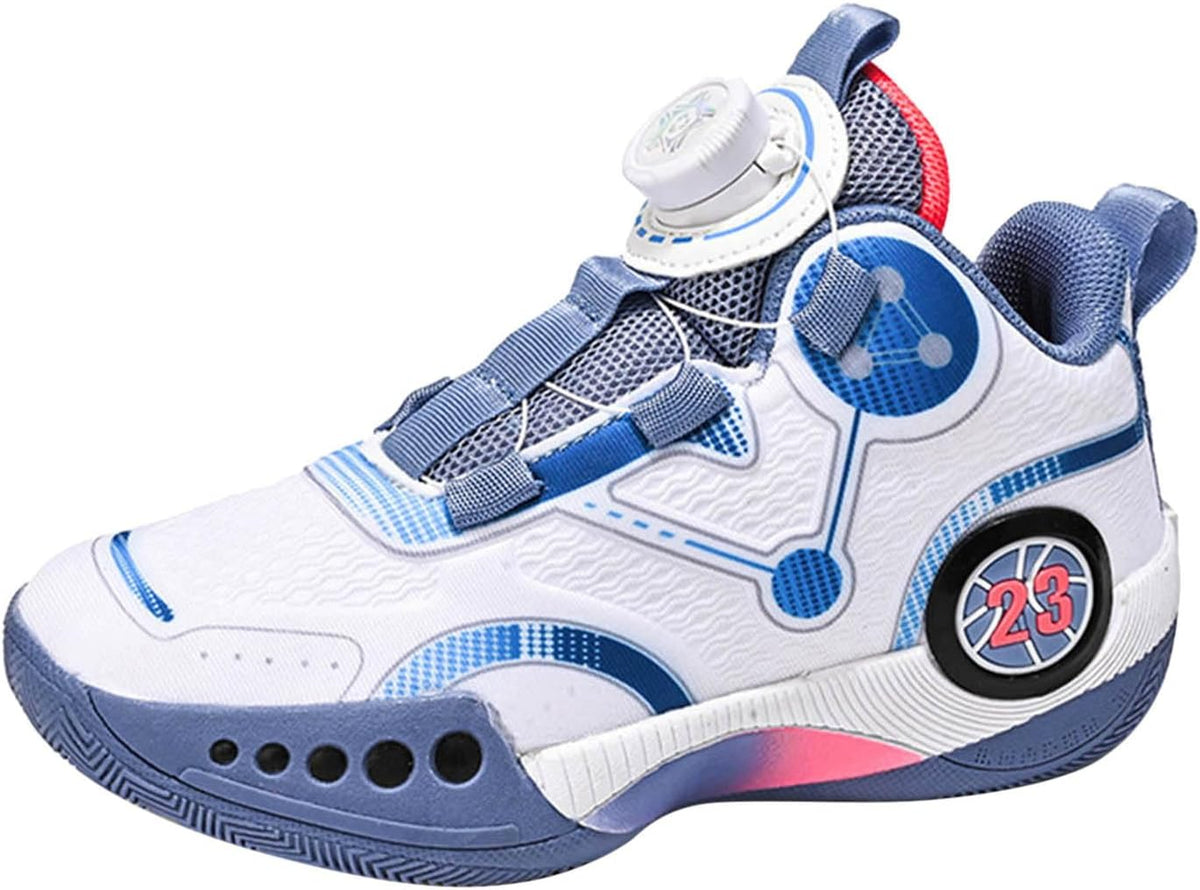 Boys Sneakers Youth 2024 Mesh Basketball Shoes Rotating Button Sports Footwear for Medium Large Children