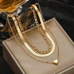 3 PCS Retro Classic Elegant Layered Heart Charm Chain Necklaces for Women, Women's Clavicle Chain Jewelry Set