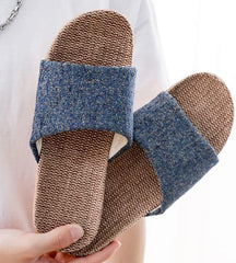 XGOPTS Open Toe Flax Slippers for Women Men Lightweight Skidproof Silent Floor Indoor House Slippers Unisex Linen Summer Beach Shoes