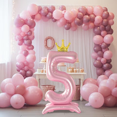 42 Inch Crown Pink Number Balloon, Number 6 Balloon with Base for Girls 6th Birthday Party Decoration, Anniversary Decor Theme Party Supplies (Pink 6)
