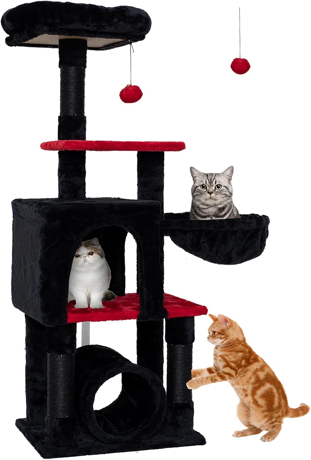 49in Cat Tree with Scratching Posts,Window Perch,Condo, Basket,Tunnel, Pompoms, Kittey Tower for Indoor Cats,Light Gray