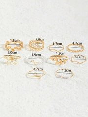 10pcs Hollow Flower Leaf Faux Pearl Rings Set for Women