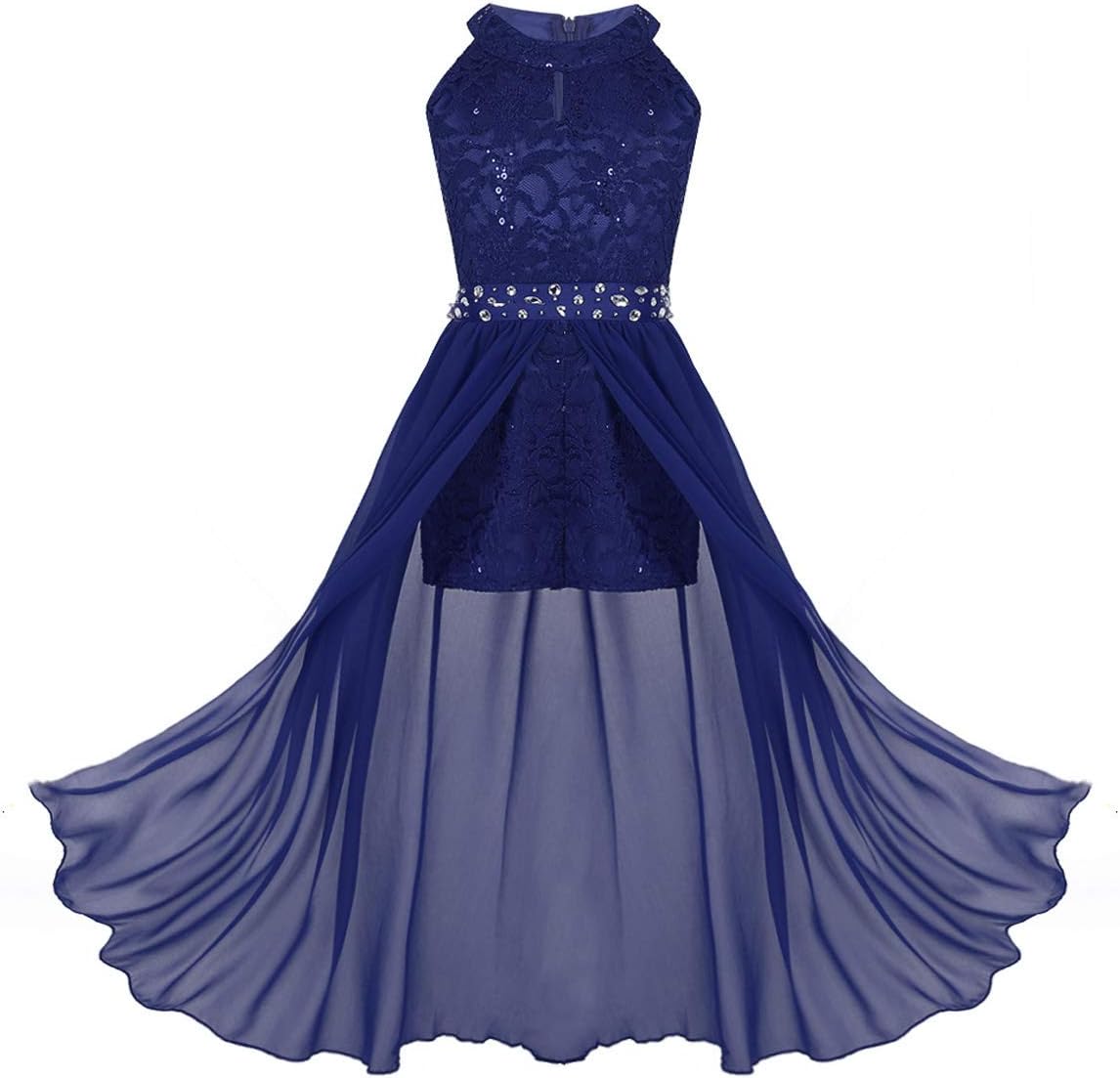 Yartina Kids Girls Flower Girl Sleeveless Dress Floral Rhinestone Romper Lace Maxi Skirts Wedding Birthday Ball Gown